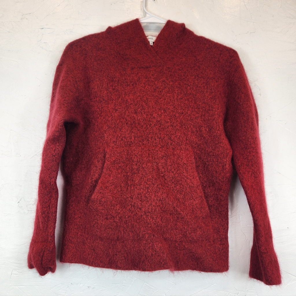 Vince Wool Alpaca Hooded Kangaroo Pocket Sweater In Cherry Red Size Medium